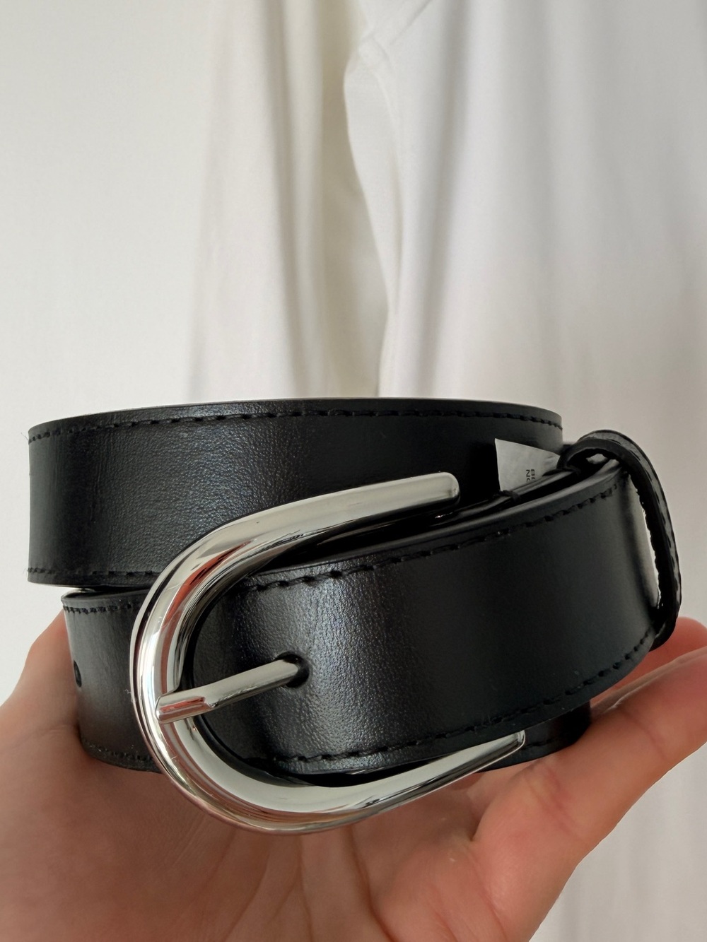 Aritzia Black Leather Belt with Silver Buckle